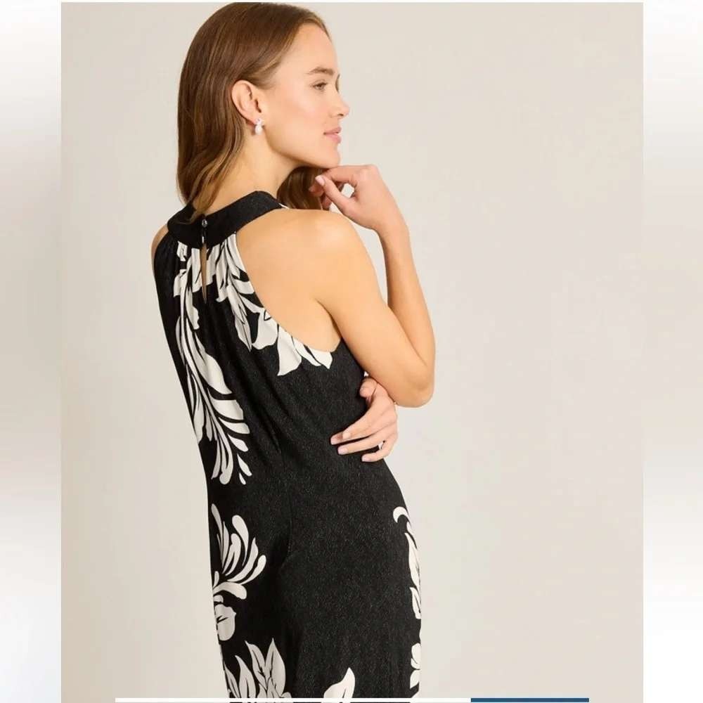 Tommy Bahama Midnight Sea Halter Maxi Dress Black White Floral Resort L NEW - Picture 12 of 12